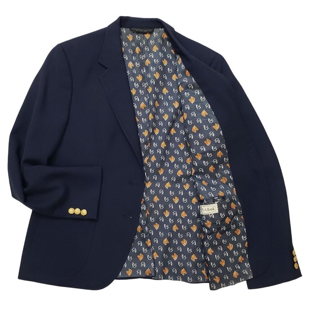 RARE VTG Jos A Bank Blazer Womens Equestrian Horse‎ Print Lining 80s USA ACTWU